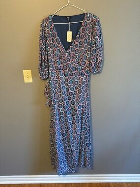 Hatley Blue Floral Maxi Wrap Dress with Puff Sleeves
